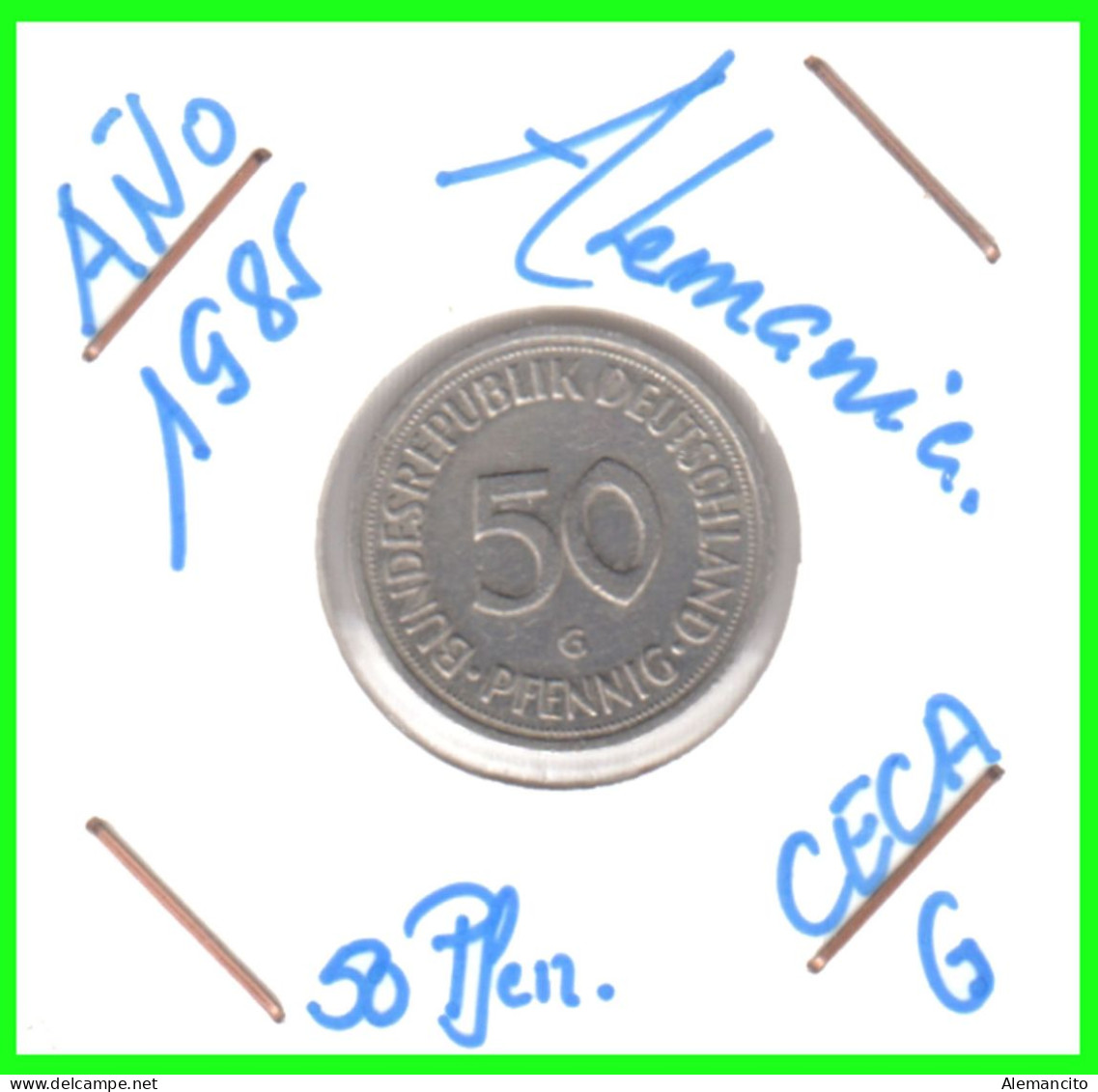 ALEMANIA - DEUTSCHLAND - GERMANY-MONEDA DE LA REPUBLICA FEDERAL DE ALEMIANIA DE 50 Pfn .DEL AÑO 1985 CECA - G - KARLRUHE - 50 Pfennig