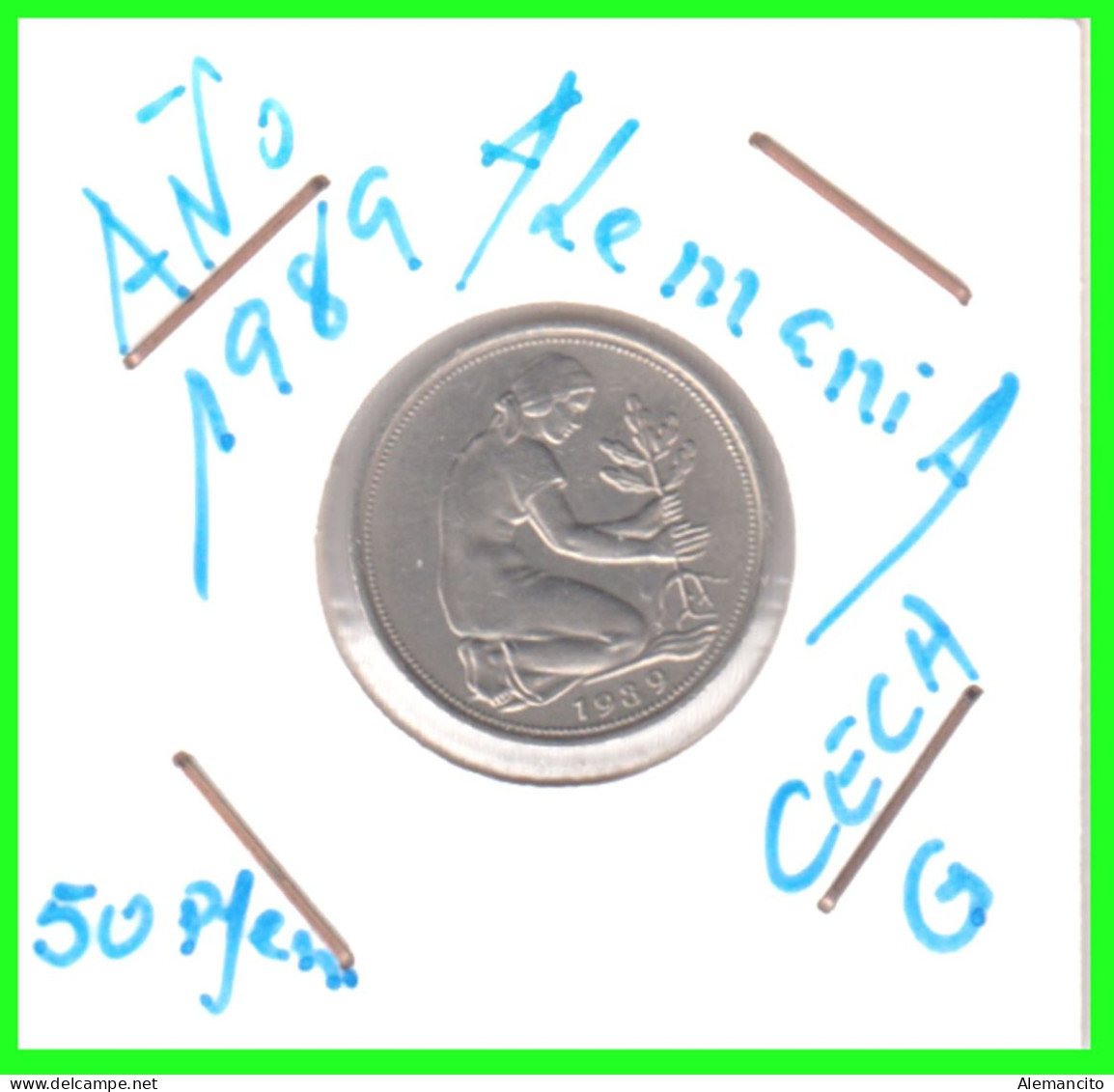 ALEMANIA - DEUTSCHLAND - GERMANY-MONEDA DE LA REPUBLICA FEDERAL DE ALEMIANIA DE 50 Pfn .DEL AÑO 1989 CECA - G - KARLRUHE - 50 Pfennig