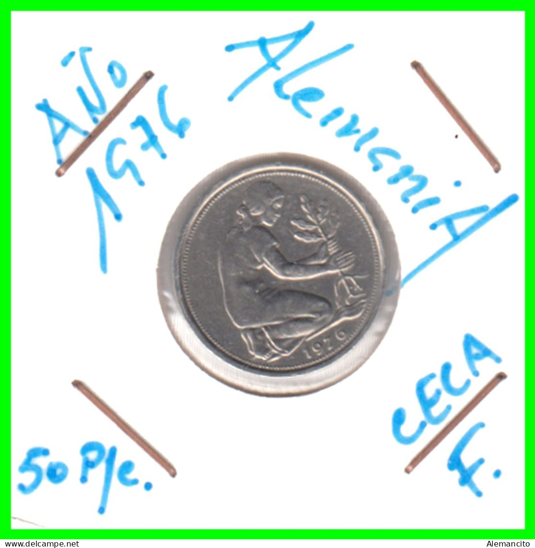 ALEMANIA - DEUTSCHLAND - GERMANY-MONEDA DE LA REPUBLICA FEDERAL DE ALEMIANIA DE 50 Pfn .DEL AÑO 1976 CECA - F -STUTTGART - 50 Pfennig