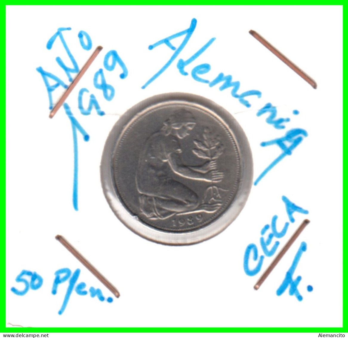 ALEMANIA - DEUTSCHLAND - GERMANY-MONEDA DE LA REPUBLICA FEDERAL DE ALEMIANIA DE 50 Pfn .DEL AÑO 1989 CECA - F -STUTTGART - 50 Pfennig