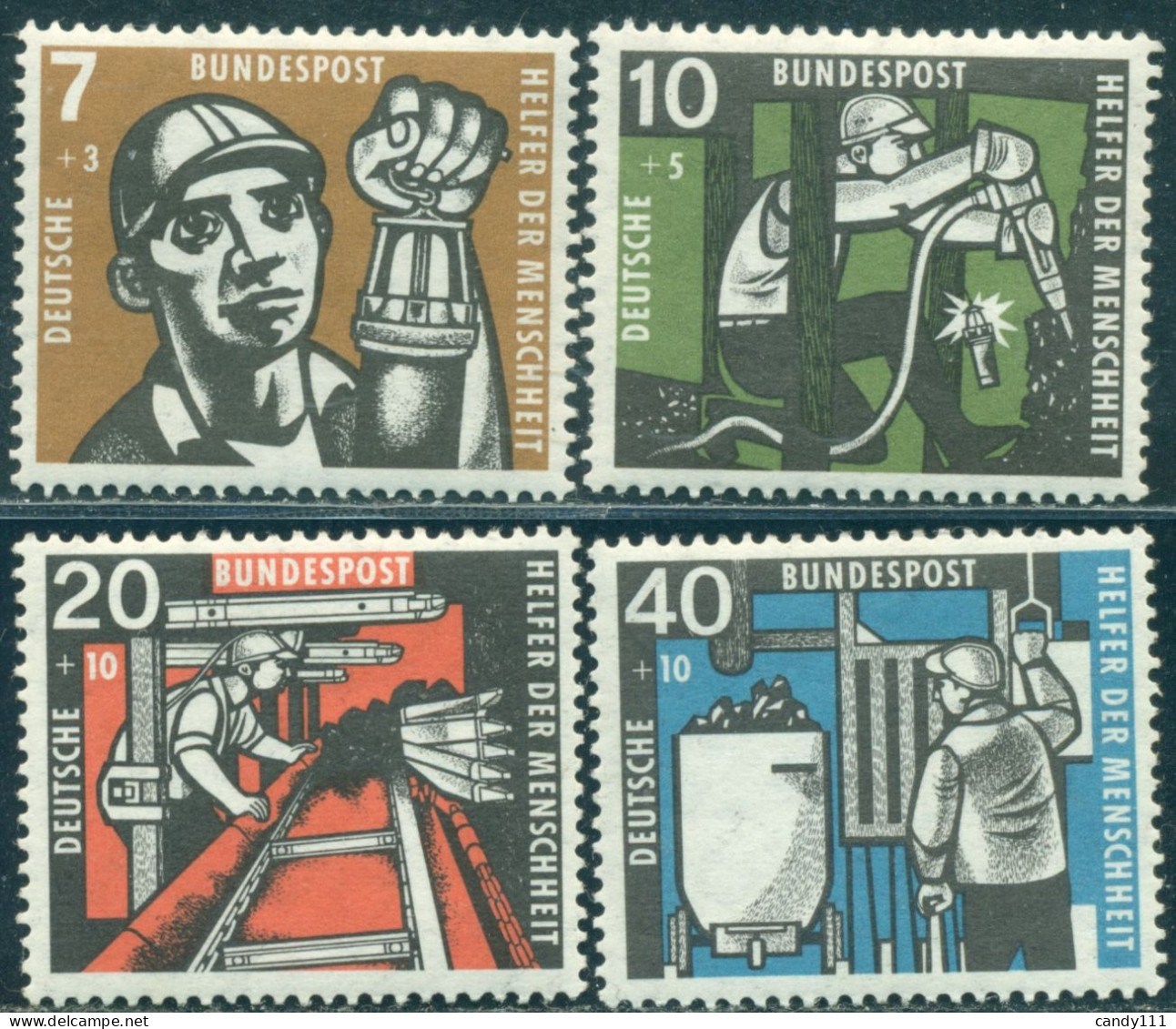 1957 Coal Mining,picking Hammer,conveyor Shaft,miner's Lamp,Germany,M.270,MNH - Usines & Industries