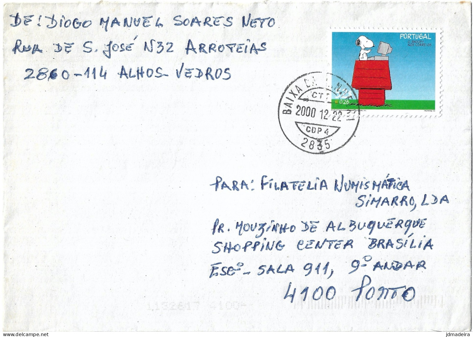 Portugal Cover With Snoopy Stamp - Brieven En Documenten