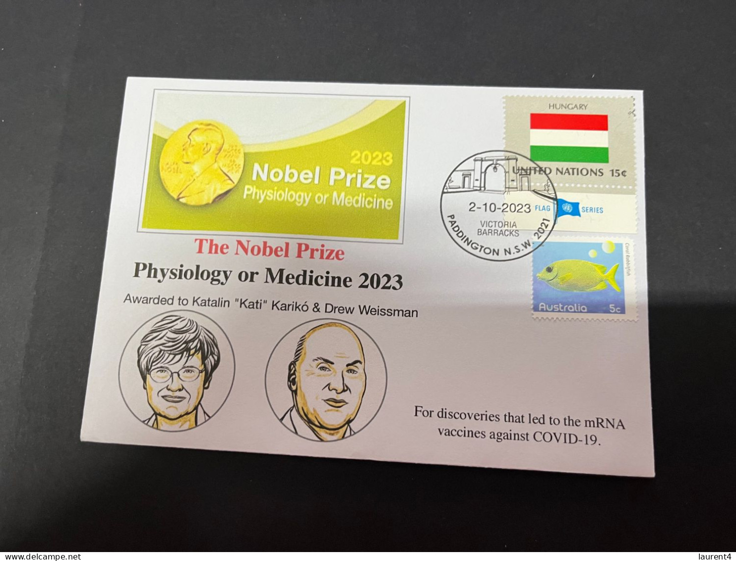 4-10-2023 (3 U 17) Nobel Medecine Prize Awarded In 2023 - 1 Cover - Hungary UN Flag Stamp (postmarked 2-10-2022) - Andere & Zonder Classificatie