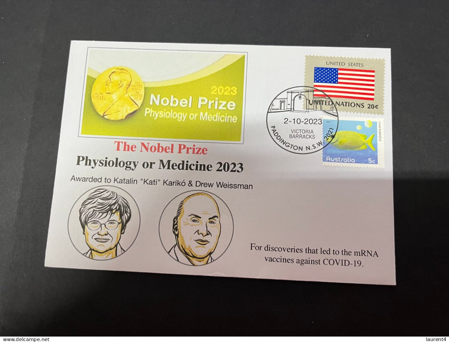 4-10-2023 (3 U 17) Nobel Medecine Prize Awarded In 2023 - 1 Cover - USA UN Flag Stamp (postmarked 2-10-2022) - Otros & Sin Clasificación