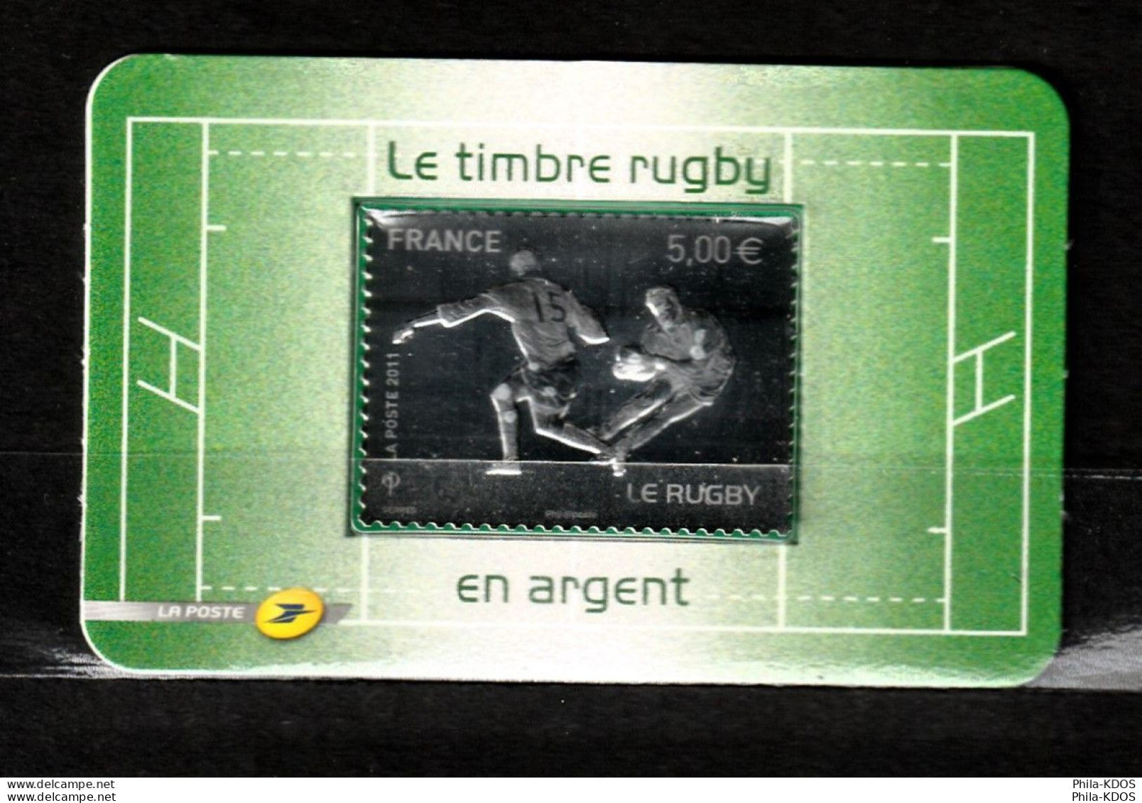 (TIMBRE EN ARGENT) " LE RUGBY " Sur Timbre En Argent Neuf ** MNH De 2011. N° YT Adhésif 597. Parfait état. - Rugby