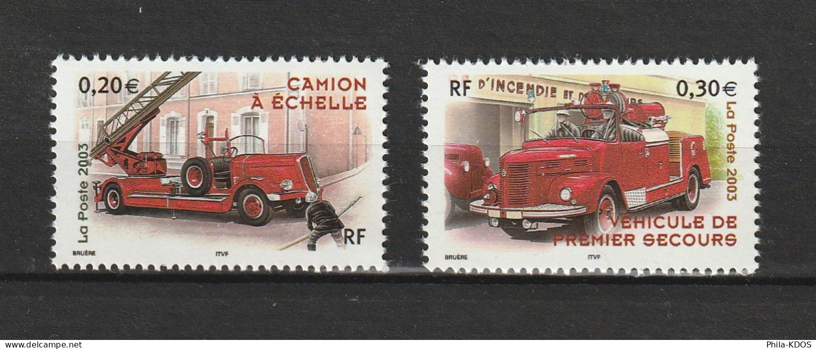 " VEHICULES DE SAPEURS-POMPIERS " Sur Lot De 2 Timbres Neufs ** MNH De FRANCE De 2003. N° YT 3611 + 3618 - Bombero