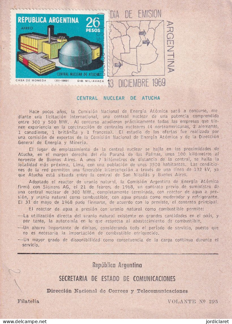 FDC ARGENTINA  1969 - Atomenergie