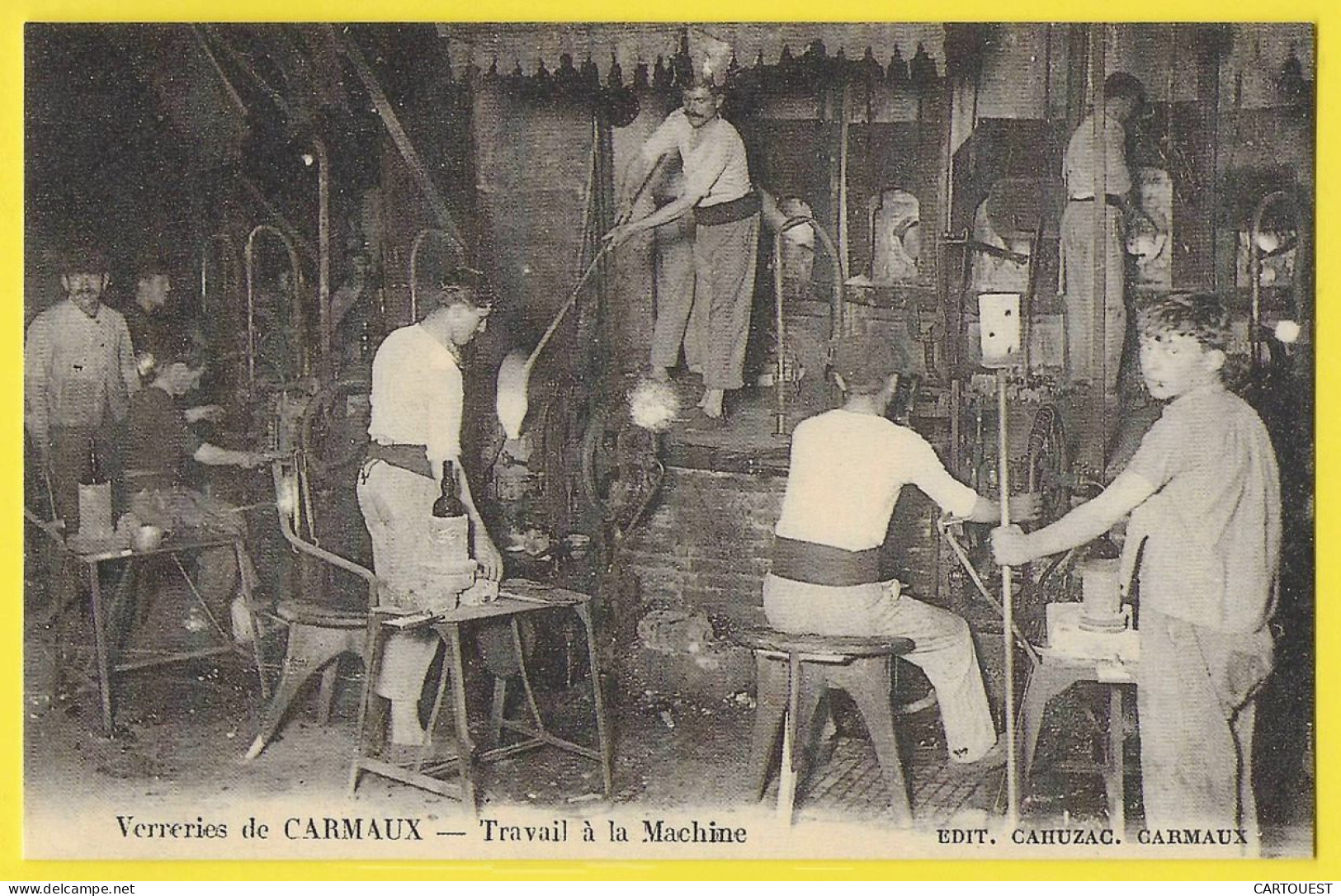CARMAUX VERRERIE- TRAVAIL à La MACHINE Ouvriers Soufleurs  Carte REPRODUCTION - Carmaux