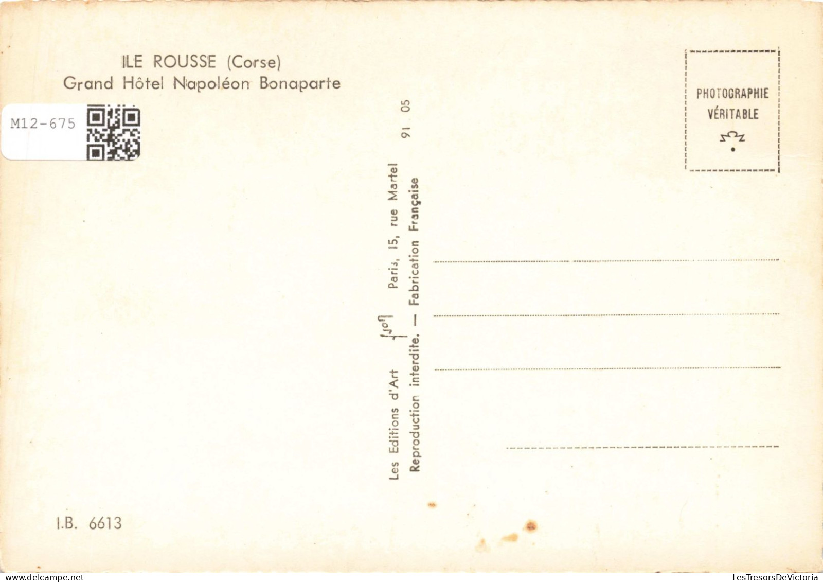 FRANCE - Île Rousse (Corse) - Grand Hôtel Napoléon Bonaparte - Carte Postale Ancienne - Sonstige & Ohne Zuordnung