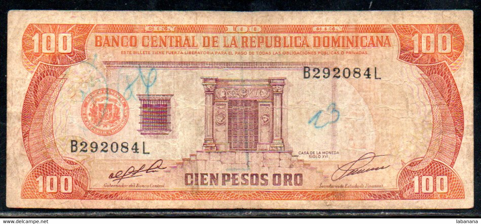 659-Dominicaine 100 Pesos Oro 1991 B292L - Dominicana