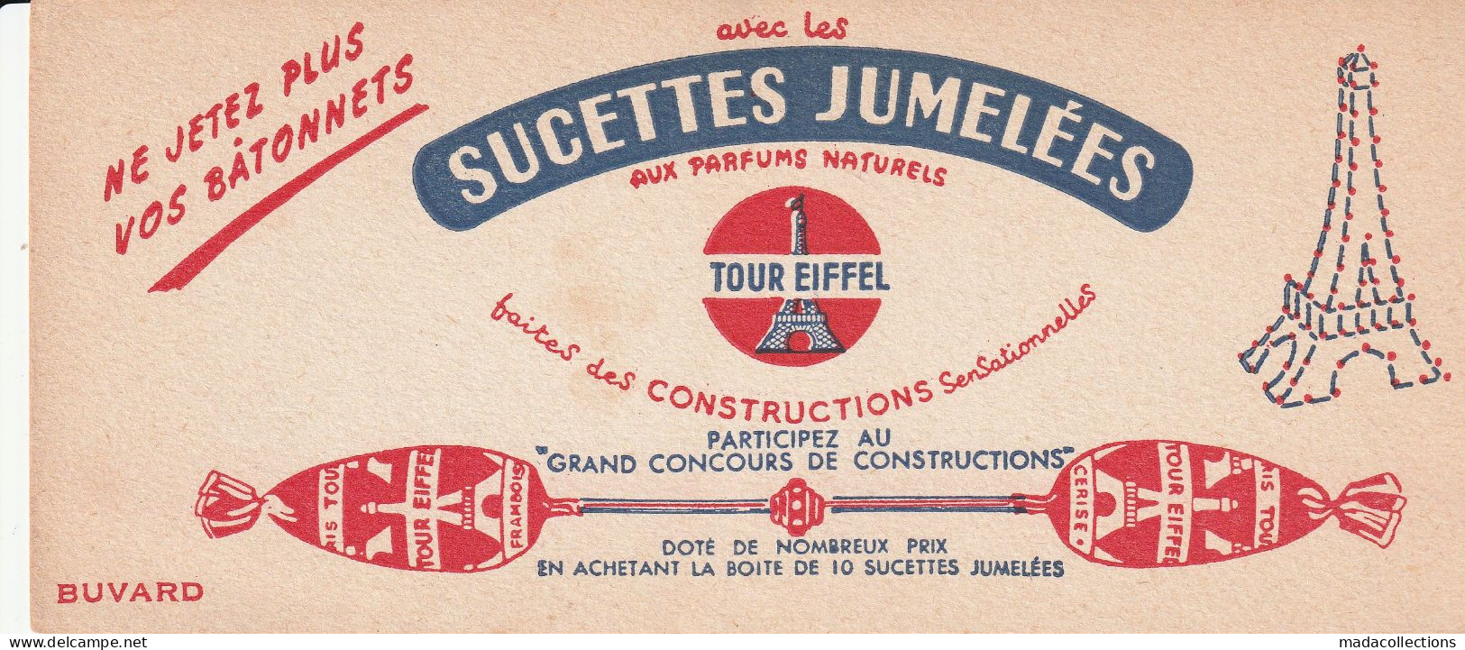 Buvard - Sucettes Jumelées TOUR EIFFEL - Dulces & Biscochos