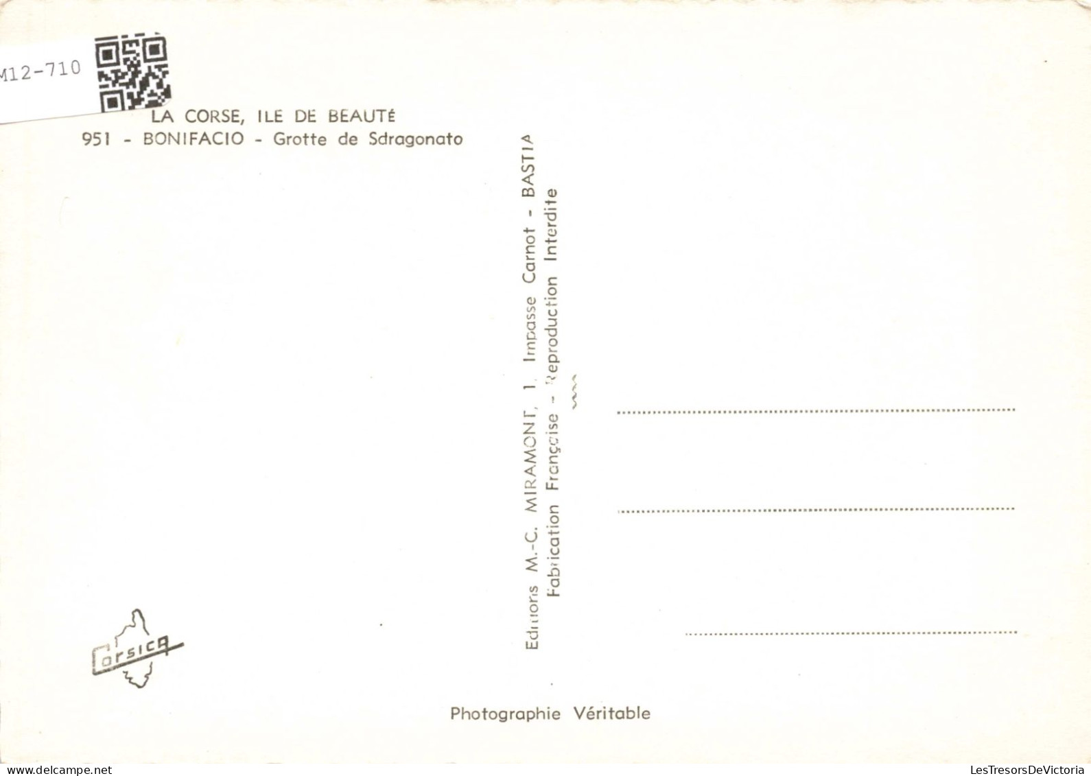 FRANCE - Bonifacio - Grotte De Sdragonato - Carte Postale Ancienne - Ajaccio