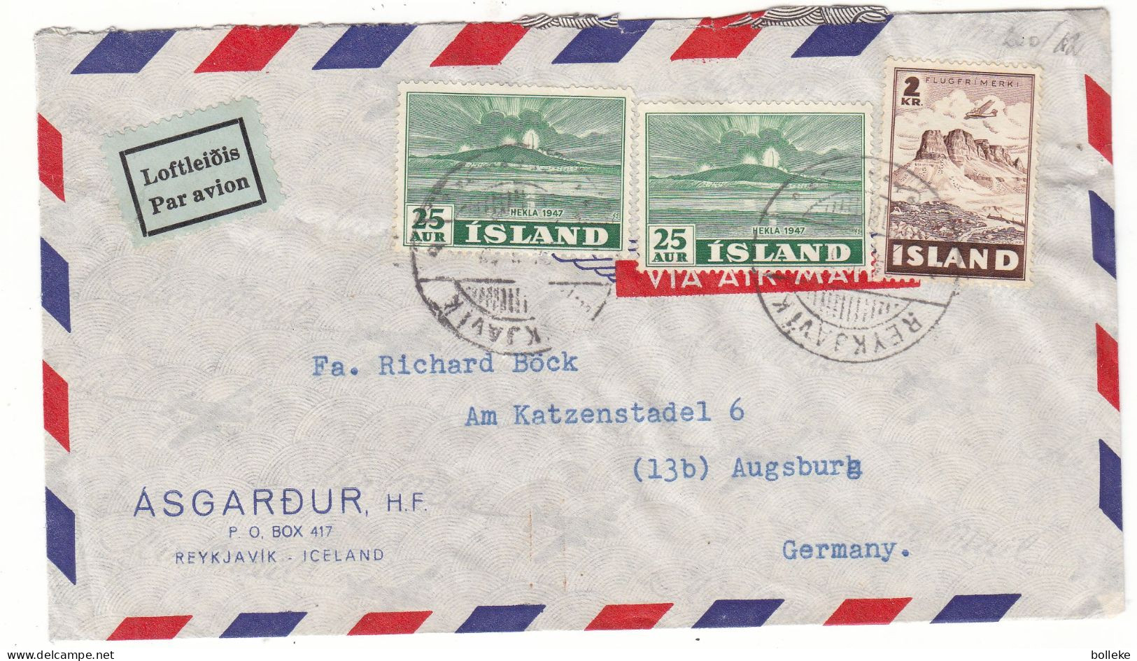 Islande - Lettre De 1948 - Oblit Reykjavik - Volcans - Hekla - - Brieven En Documenten