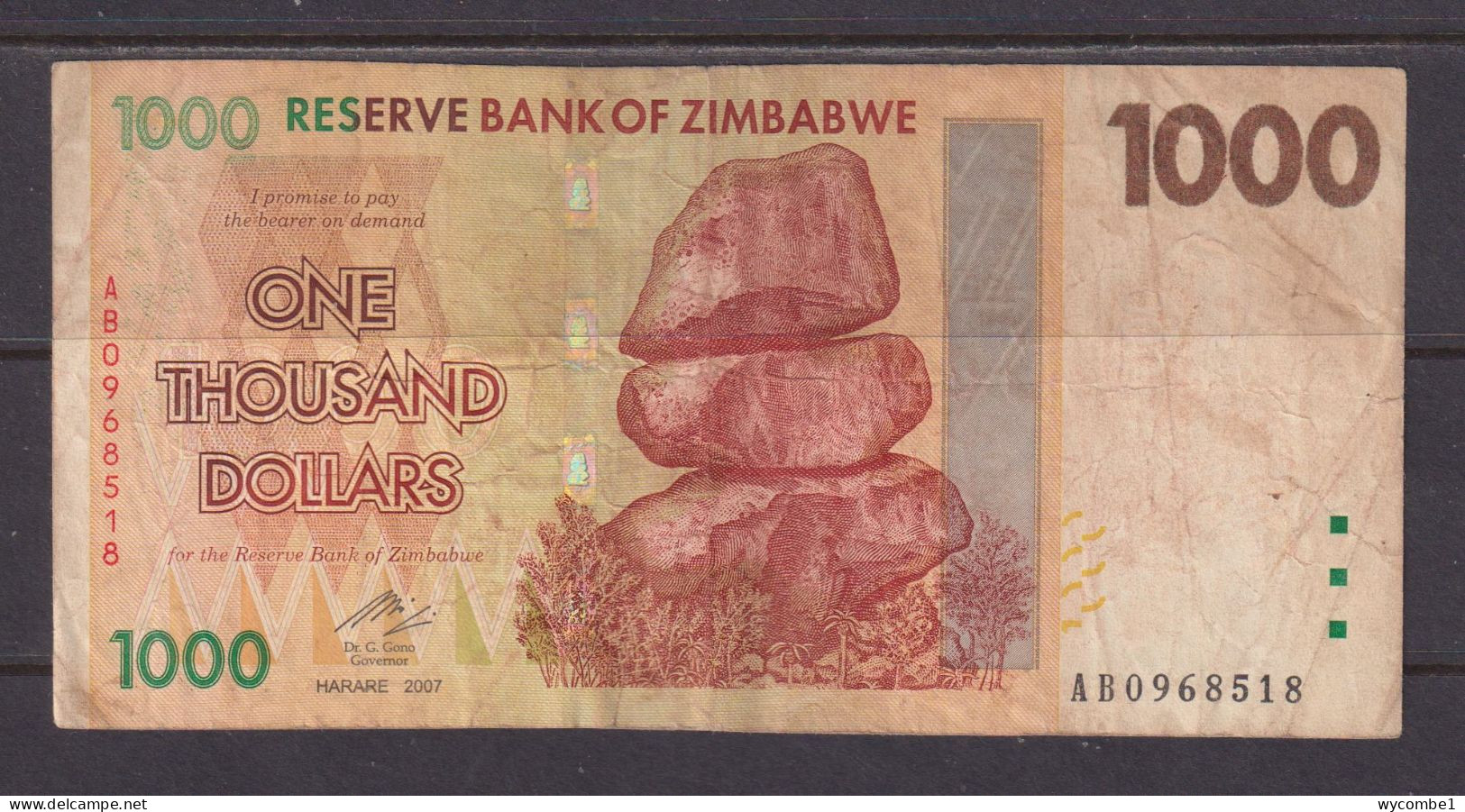 ZIMBABWE - 2007 1000 Dollars Circulated Banknote As Scans - Zimbabwe