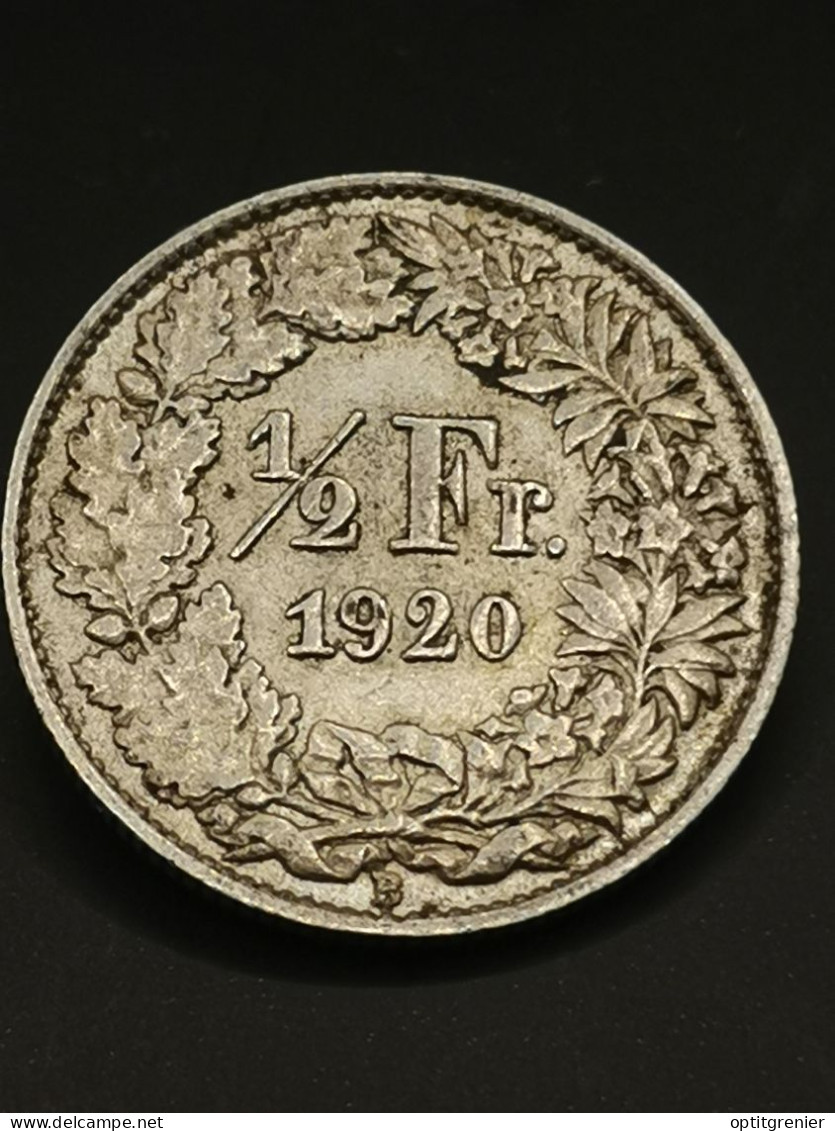 1/2 FRANC SUISSE ARGENT 1920 B BERNE HELVETIA DEBOUT / SWITZERLAND SILVER - Autres & Non Classés