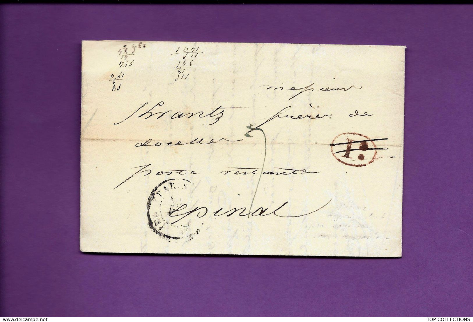 1840 Paris Vincent Et Fils Pour Krantz Fr . Fabricant De Papier à Epinal Cachet Id Rayé V.SCANS + HISTORIQUE - 1801-1848: Précurseurs XIX