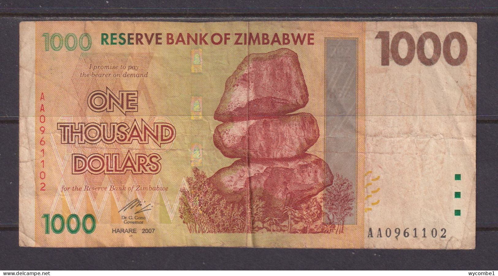 ZIMBABWE - 2007 1000 Dollars Circulated Banknote As Scans - Zimbabwe