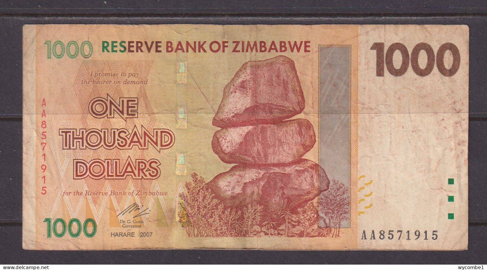 ZIMBABWE - 2007 1000 Dollars Circulated Banknote As Scans - Zimbabwe