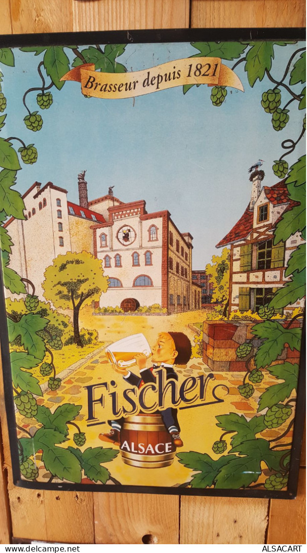 Plaque Publicitaire En Tole , Bière Fischer Brasseur Depuis 1820 - Tin Signs (after1960)