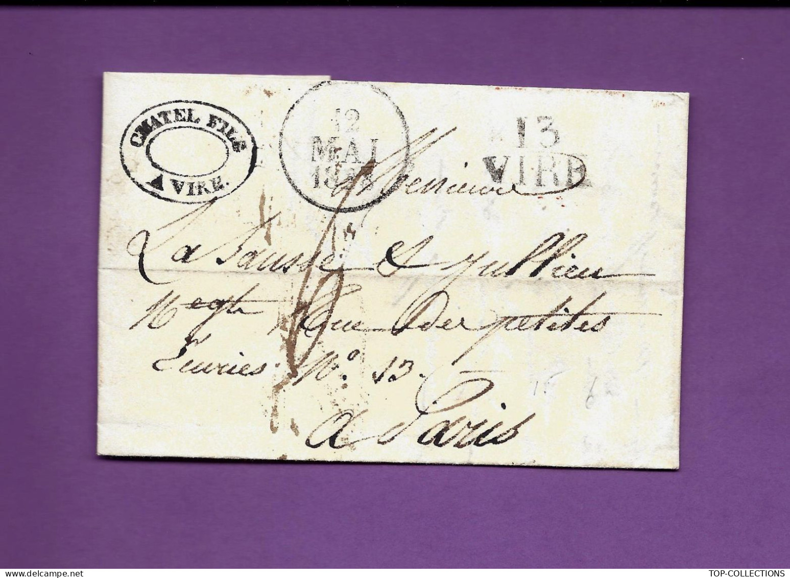 1828 LAC De Vire Marque Postale « 13 VIRE » Calvados Chatel Fils Pour Lasausse & Jullien Paris V.SCANS - 1801-1848: Précurseurs XIX