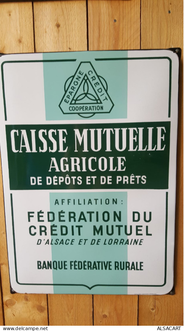 Plaque Publicitaire Emaillée , Caisse Mutuelle Agricole , Credit Mutuelle , Eas  , Comme Neuve - Plaques En Tôle (après 1960)