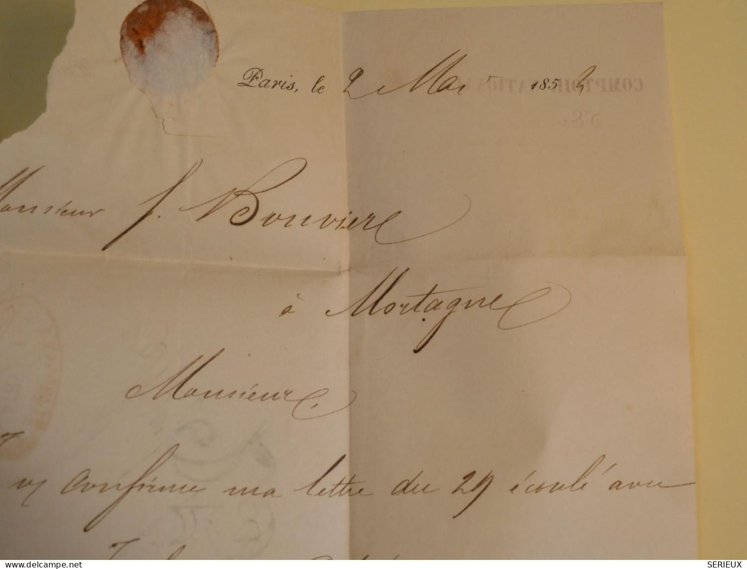 DC5 FRANCE BELLE LETTRE RARE GRIFFE COMPTOIR NAT. D ESCOMPTE  1854 ETOILE DE PARIS ++N°15  NAPOLEON 25C ++ - 1853-1860 Napoléon III.