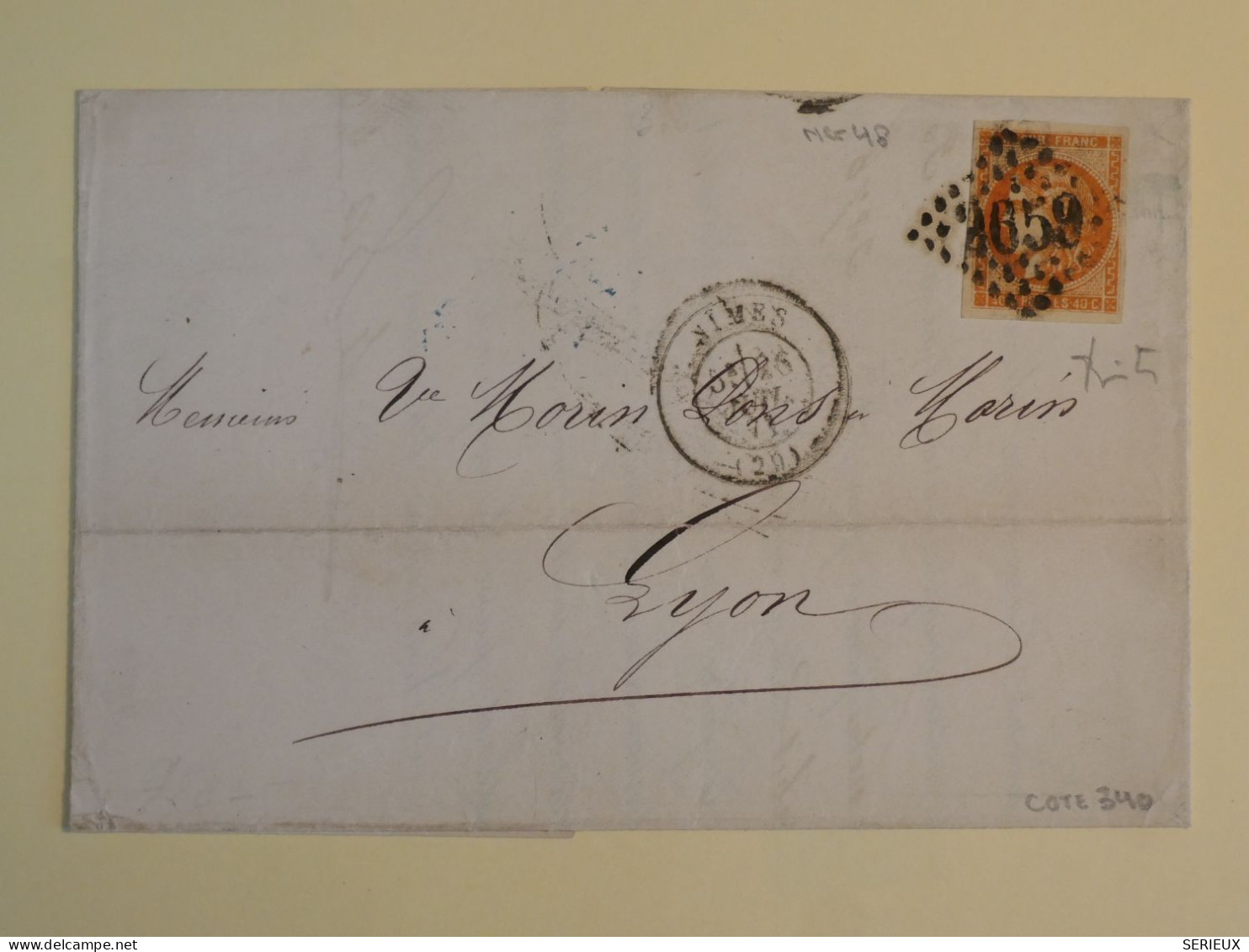 DC5 FRANCE BELLE LETTRE SIGNEE  RR 1871  NIMES A  LYON   + N°48 EMISSION DE BORDEAUX  +AFFR. INTERESSANT  ++ - 1870 Emission De Bordeaux