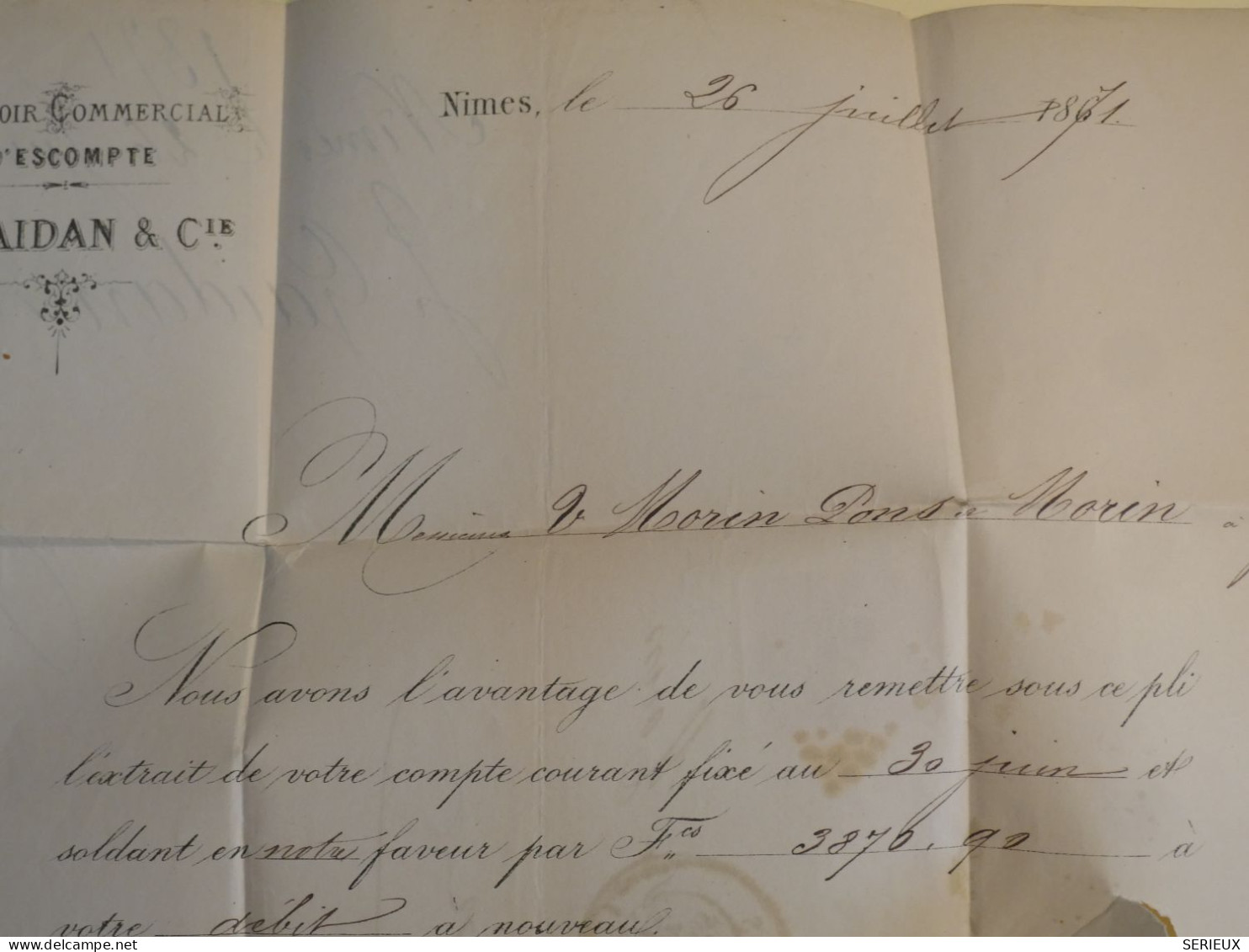 DC5 FRANCE BELLE LETTRE SIGNEE  RR 1871  NIMES A  LYON   + N°48 EMISSION DE BORDEAUX  +AFFR. INTERESSANT  ++ - 1870 Uitgave Van Bordeaux