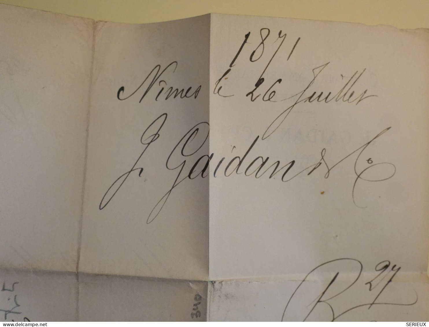 DC5 FRANCE BELLE LETTRE SIGNEE  RR 1871  NIMES A  LYON   + N°48 EMISSION DE BORDEAUX  +AFFR. INTERESSANT  ++ - 1870 Emission De Bordeaux