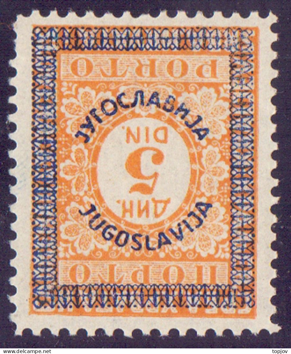 JUGOSLAVIA - PORTO  5 Din INVERT. OVPT  Perf. 11½ -**MNH - 1933 - Strafport