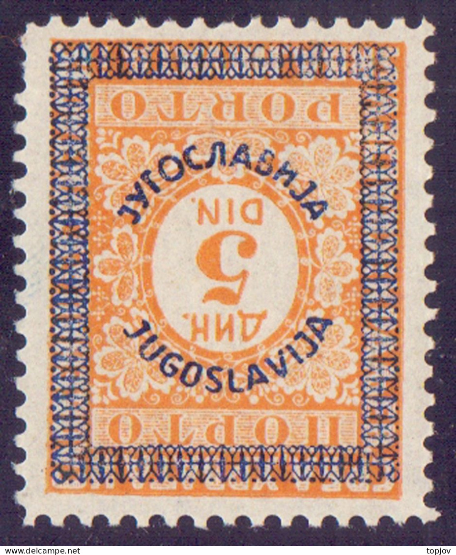 JUGOSLAVIA - PORTO  5 Din INVERT. OVPT  Perf. 11½ -**MNH - 1933 - Portomarken