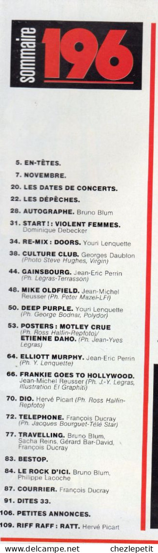 BEST N°196 Culture Club Gainsbourg  Motley Crue Telephone Deep Purple Daho - Muziek