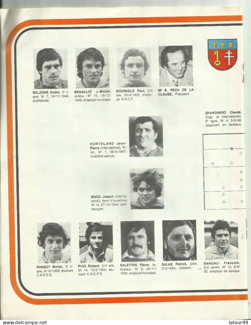 narbonne   rugby  R.C.N 1974 numerote 80928 14 pages 21  x 27 cm