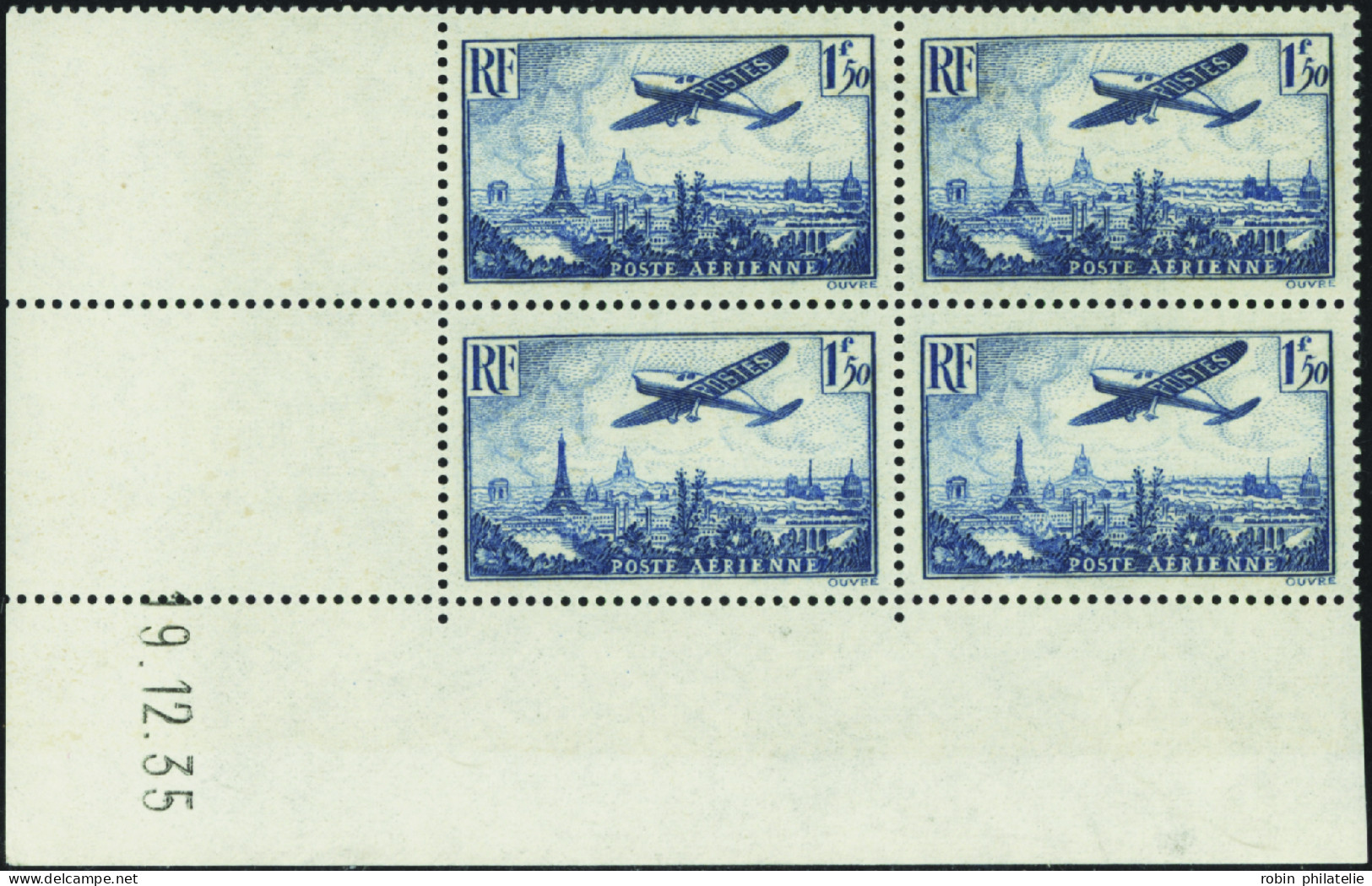 France Coins Datés Poste Aérienne N°9 1F50 Bleu 19.12.35  Qualité:** - Airmail