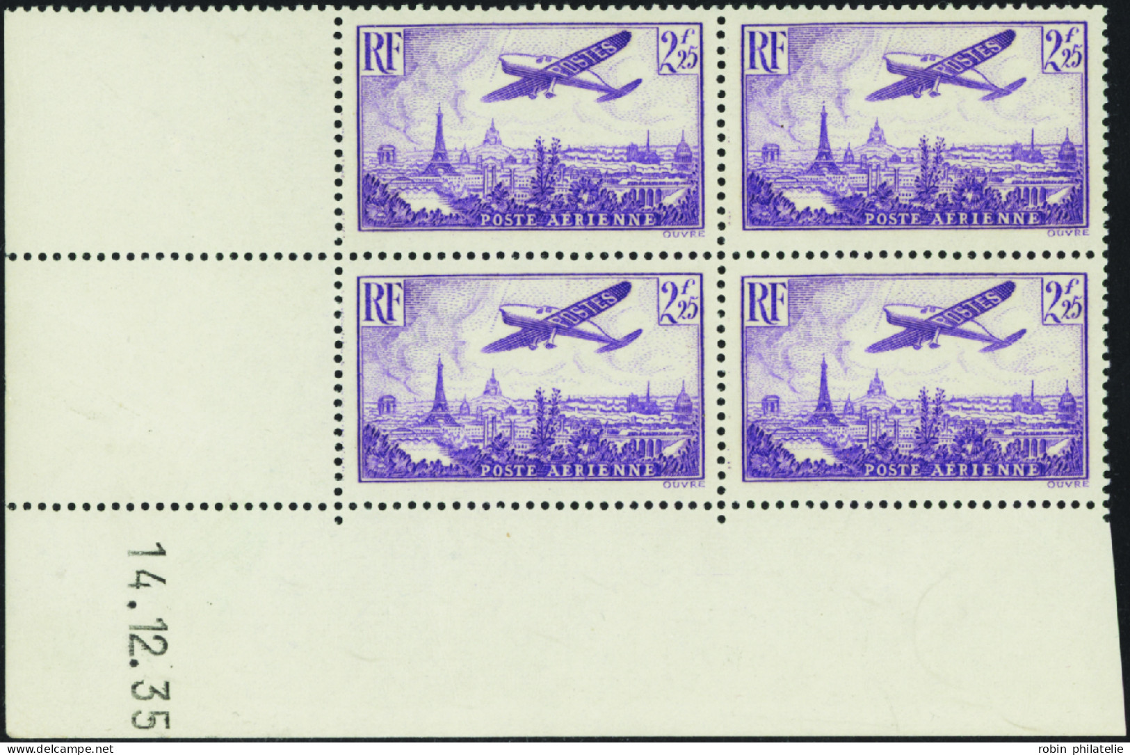 France Coins Datés Poste Aérienne N°10 2F25 Violet 14.12.35  Qualité:** - Airmail