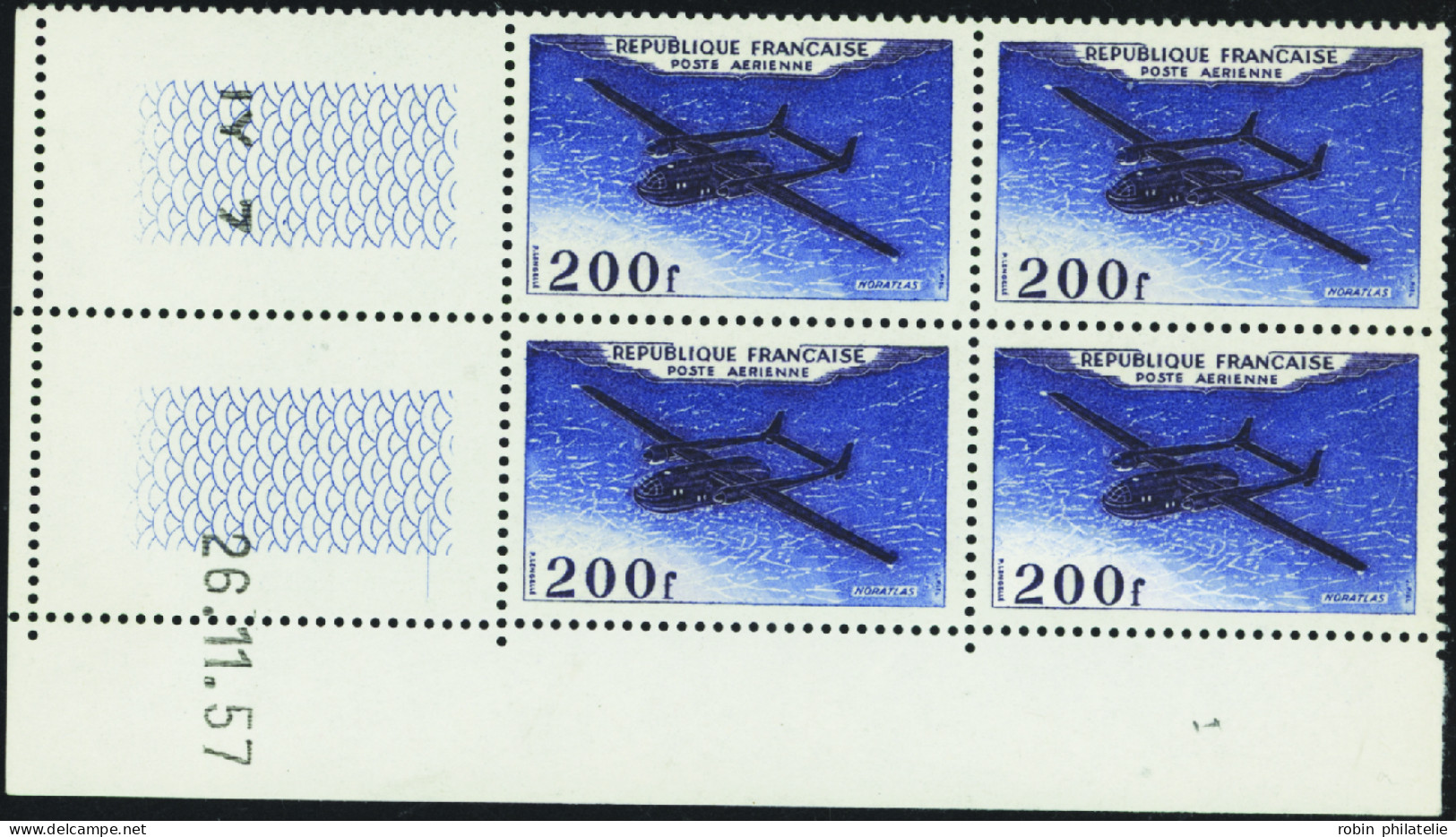 France Coins Datés Poste Aérienne N°31 200F Noratlas  26.11.57  Qualité:** - Airmail