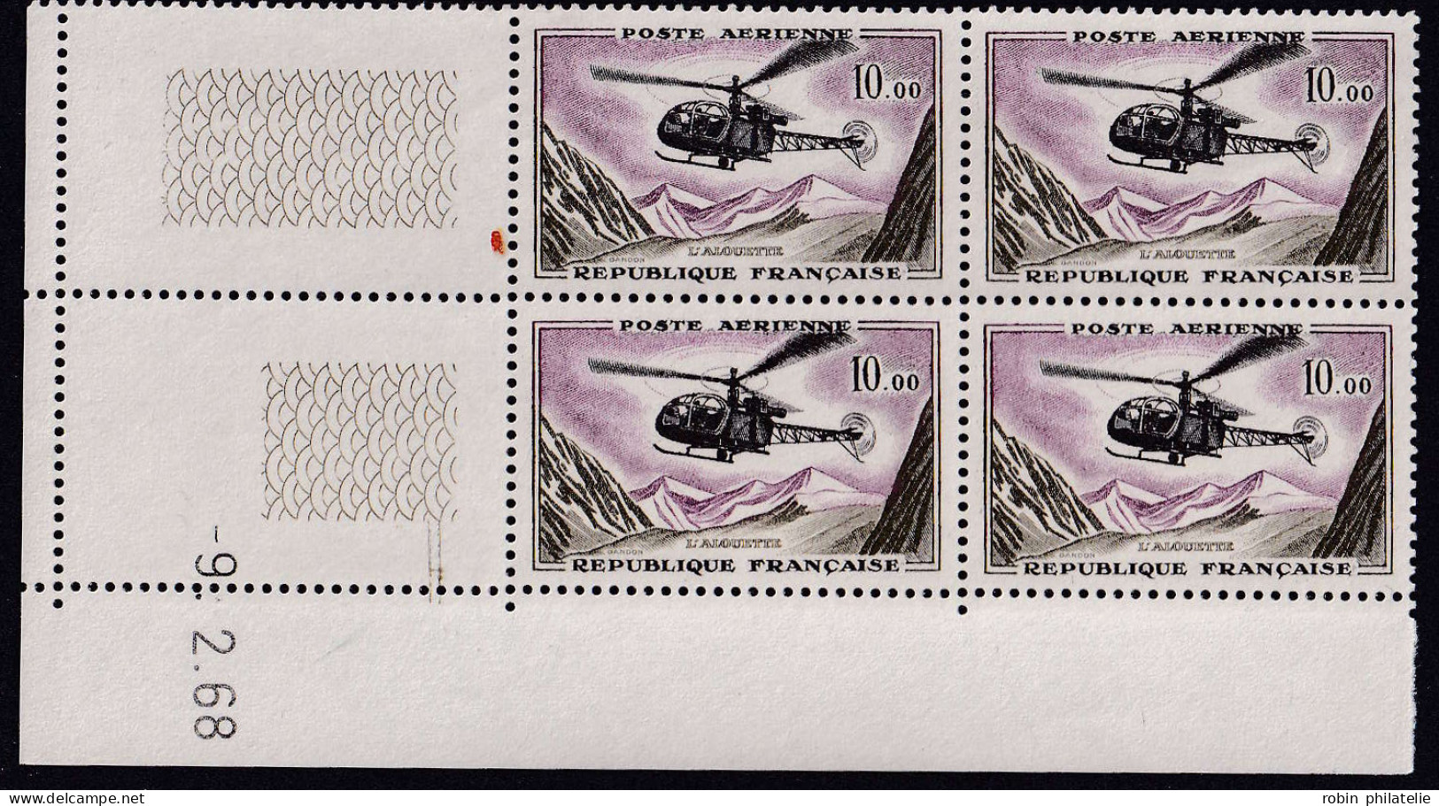 France Coins Datés Poste Aérienne N°41 10F Alouette  9.2.68  Qualité:** - Airmail