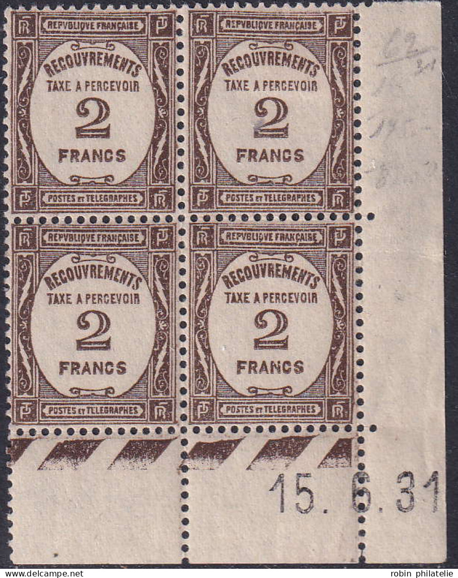 France Coins Datés Taxes N°61 2f Sépia(1ex*) 15-6-31  Qualité:** - Strafport