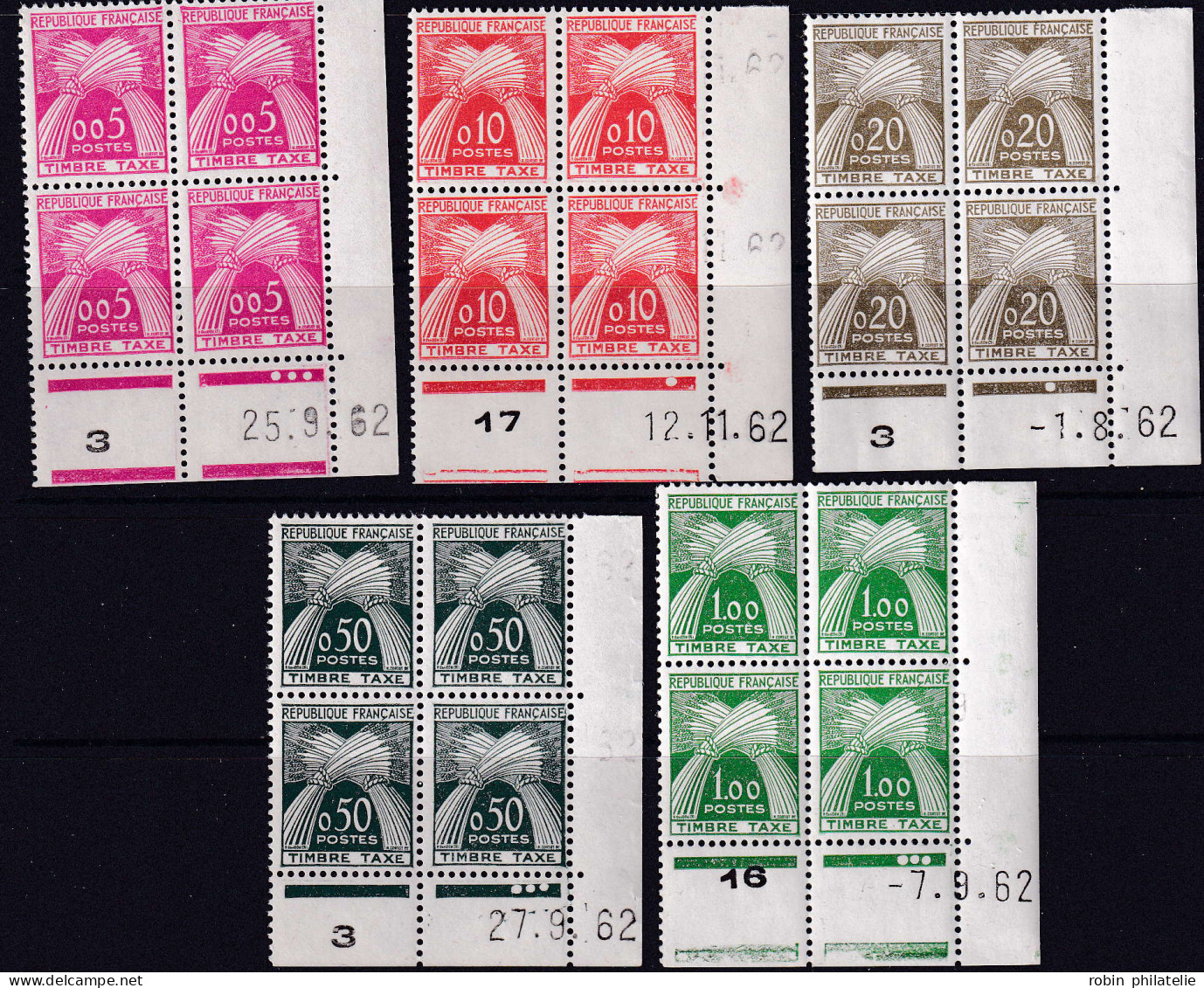 France Coins Datés Taxes N°90/94  Nouveaux Francs 5 Valeurs 1962  Qualité:** - Postage Due