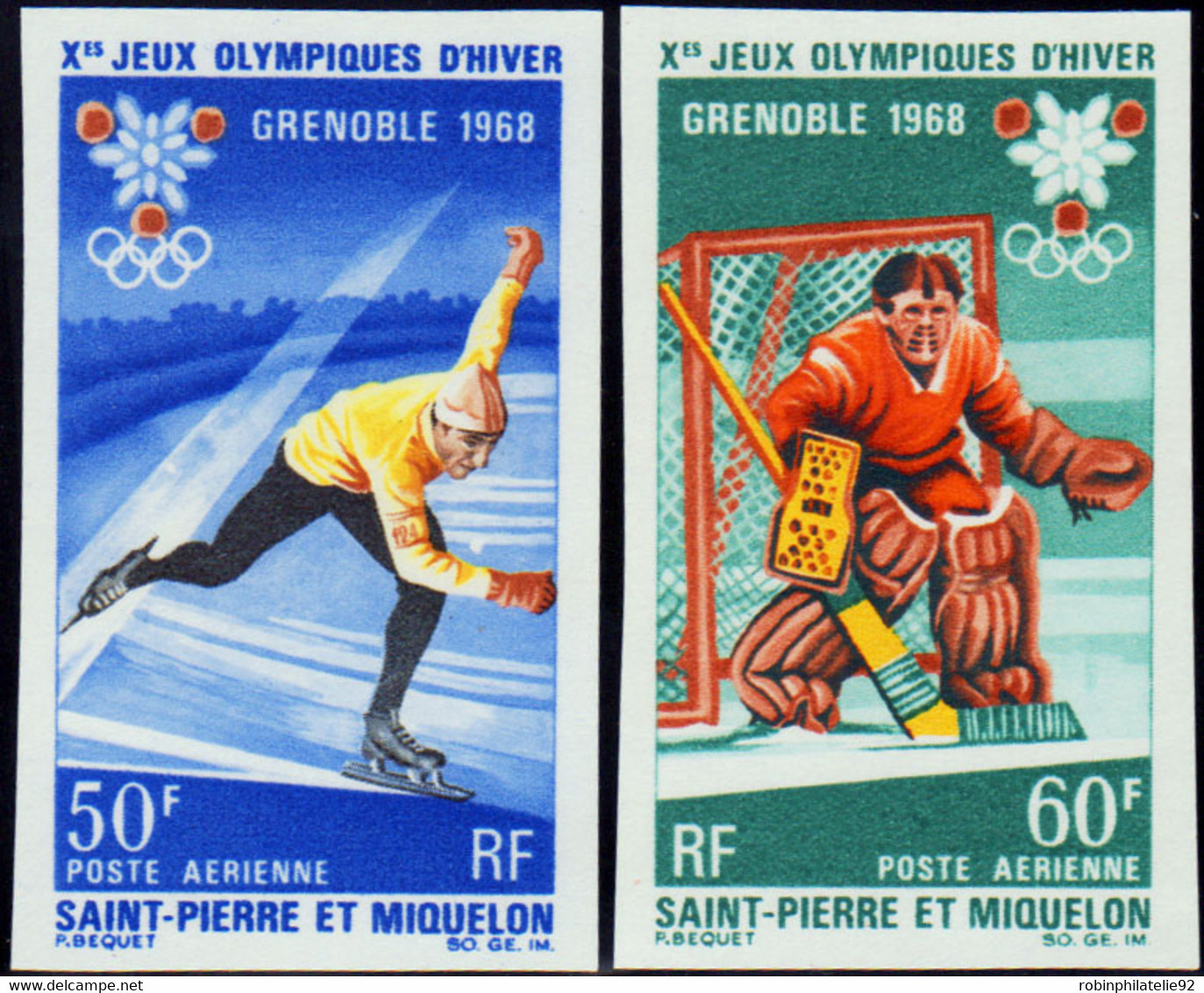 Saint Pierre Et Miquelon Non Dentelés Poste Aérienne N°40 /41 Jeux Olympiques  Grenoble 1968 2 Valeurs Qualité:** - Ongetande, Proeven & Plaatfouten