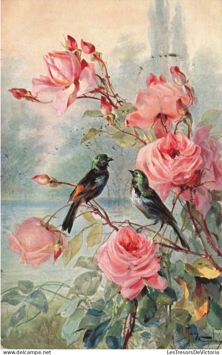 FLEURS - Des Roses Et Des Oiseaux Au Bords D'un étang - Carte Postale Ancienne - Flowers