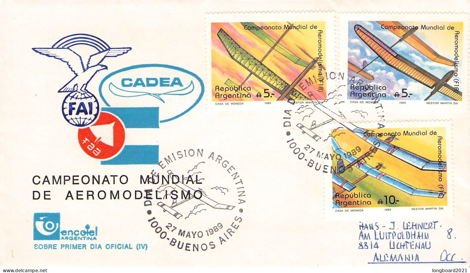 ARGENTINA - FDC 1989 AEROMODELISMO Mi 1968-1970 / 1236 - FDC