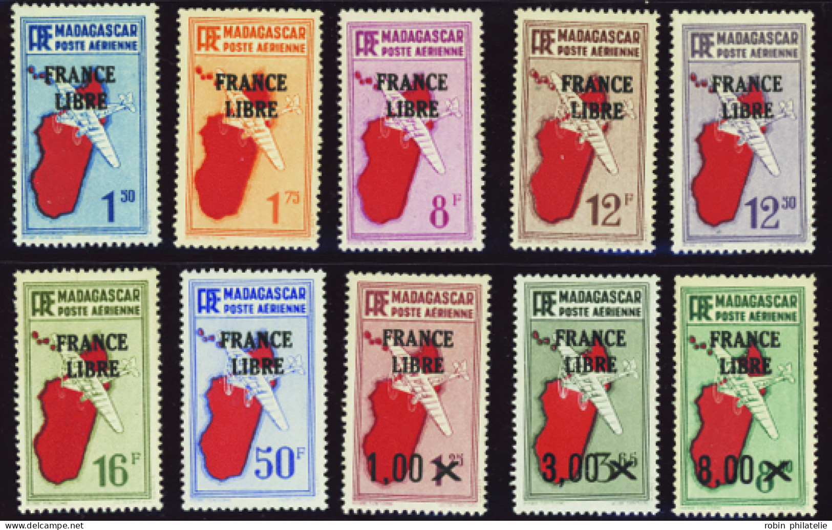 Madagascar Poste Aérienne N°45/54  France Libre 10 Valeurs  Qualité:** - Autres & Non Classés