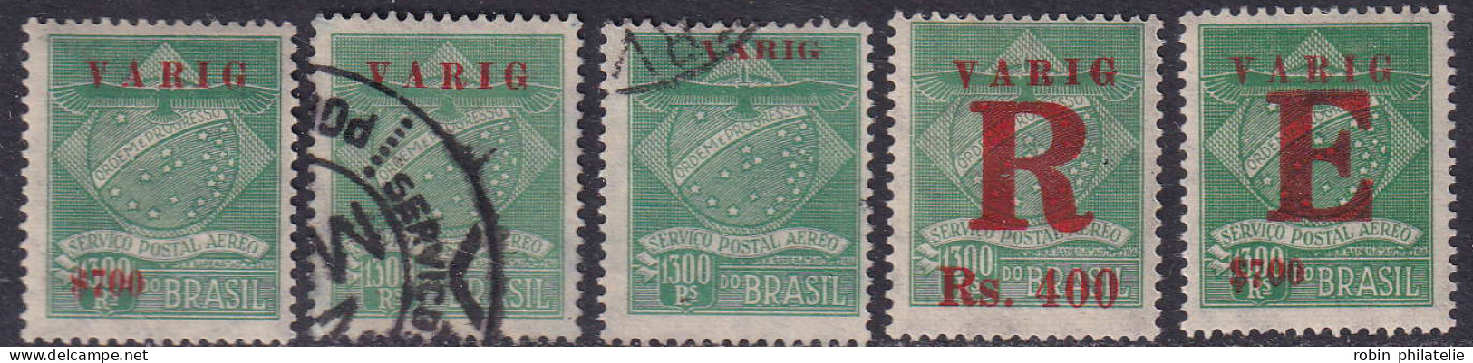 Brésil Compagnie Varig Poste Aérienne N°1 /5 5 Valeurs (n°2et 3 Obl)  Qualité:* - Poste Aérienne (Compagnies Privées)