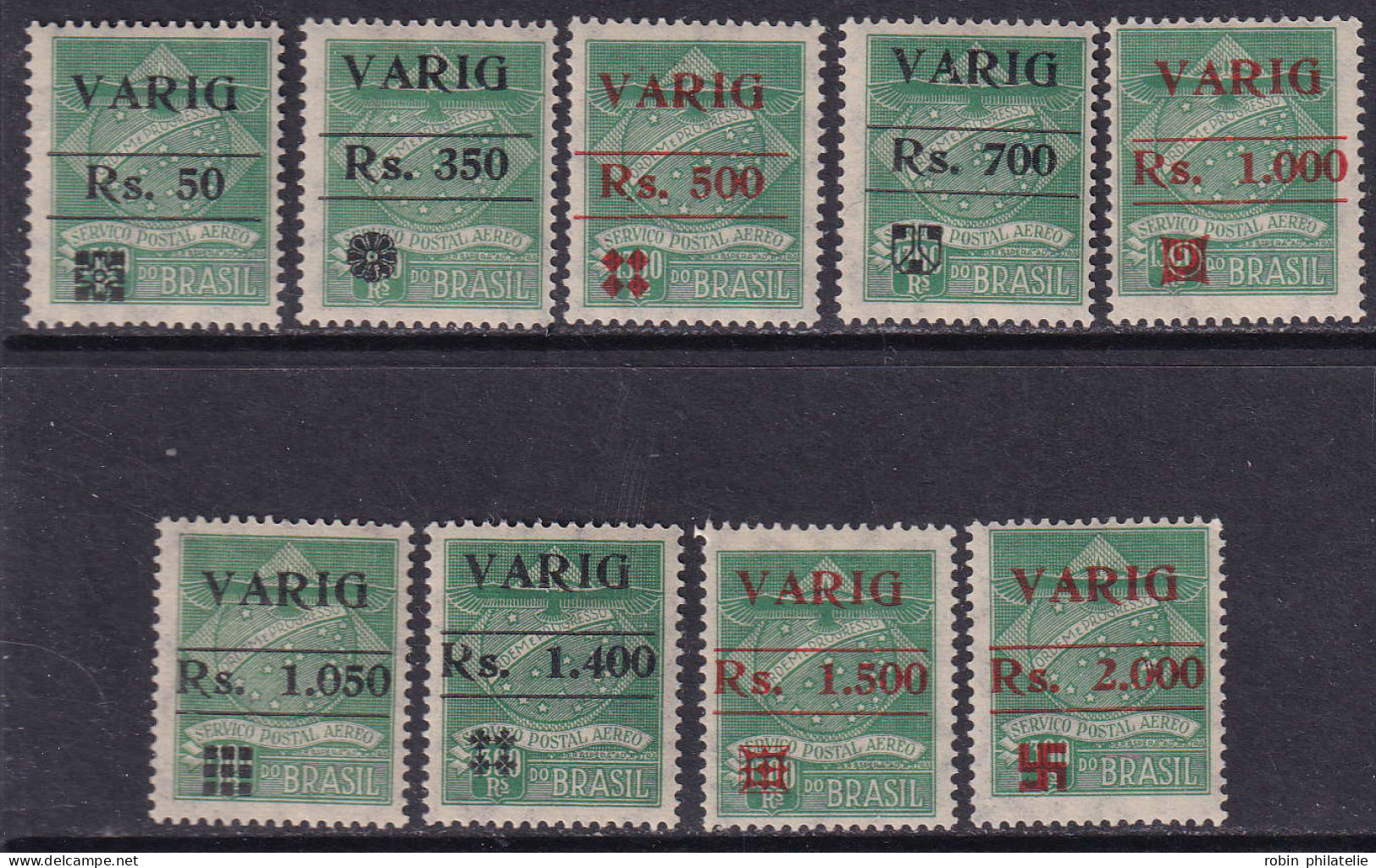 Brésil Compagnie Varig Poste Aérienne N°6 /14 9 Valeurs  Qualité:* - Airmail (Private Companies)