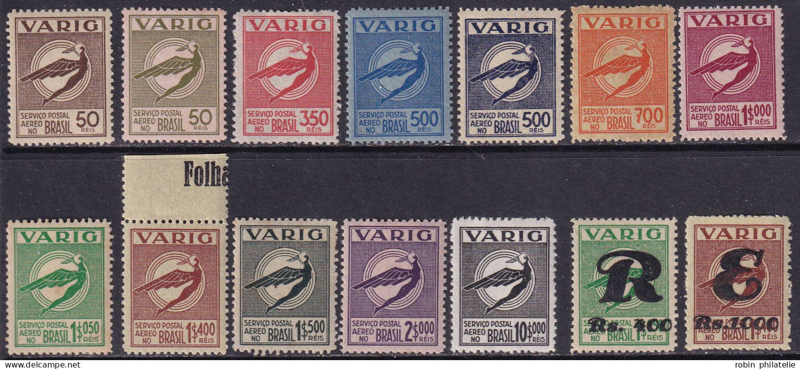 Brésil Compagnie Varig Poste Aérienne N°15 /28 14 Valeurs  Qualité:* - Airmail (Private Companies)