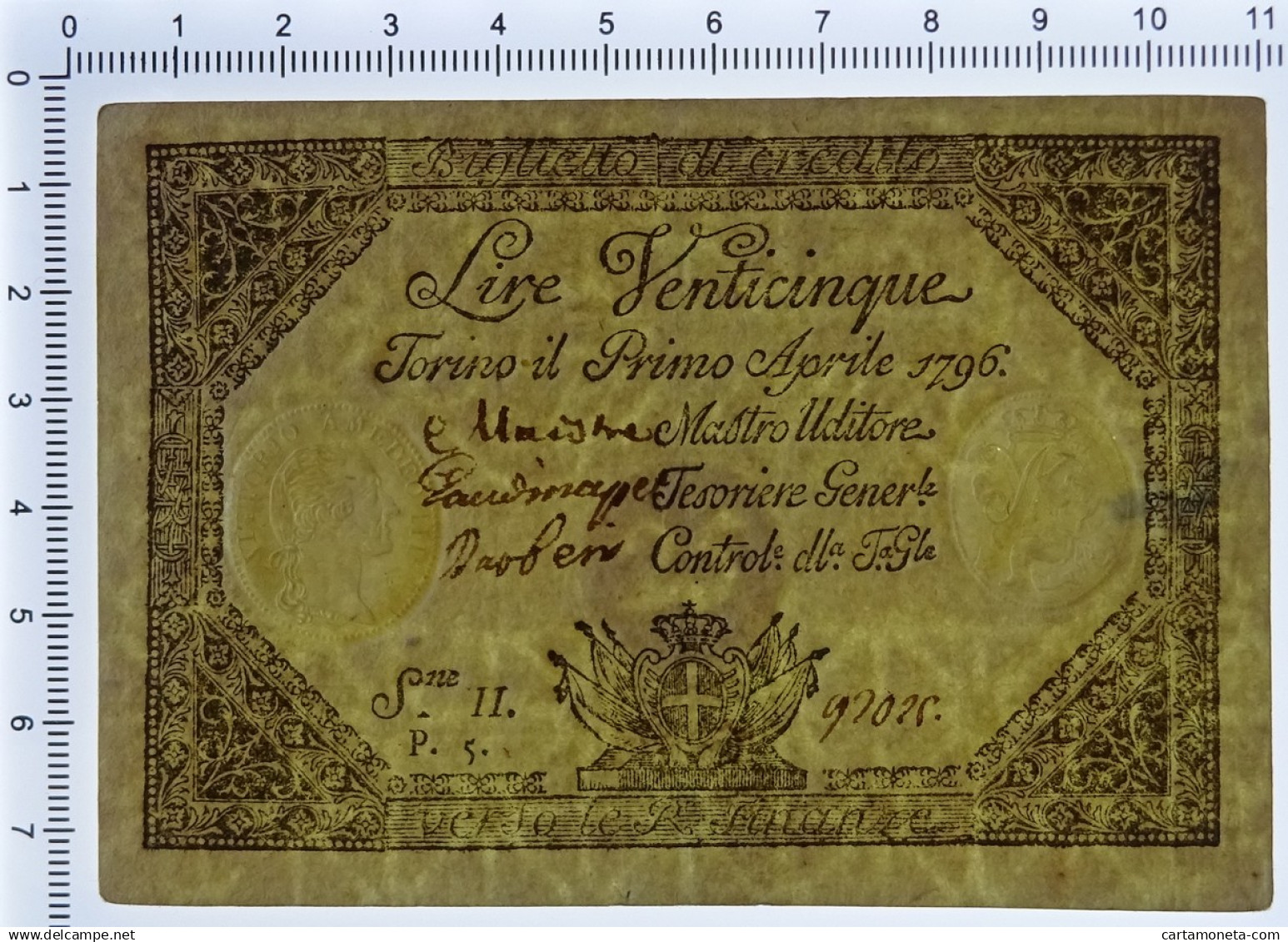 25 LIRE REGIE FINANZE TORINO REGNO DI SARDEGNA 01/04/1796 BB/SPL - Sonstige & Ohne Zuordnung