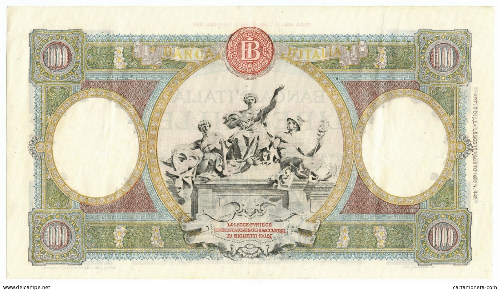 1000 LIRE CAPRANESI REPUBBLICHE MARINARE REGINE RETRO BI RSI 08/10/1943 SPL - Regno D'Italia - Altri