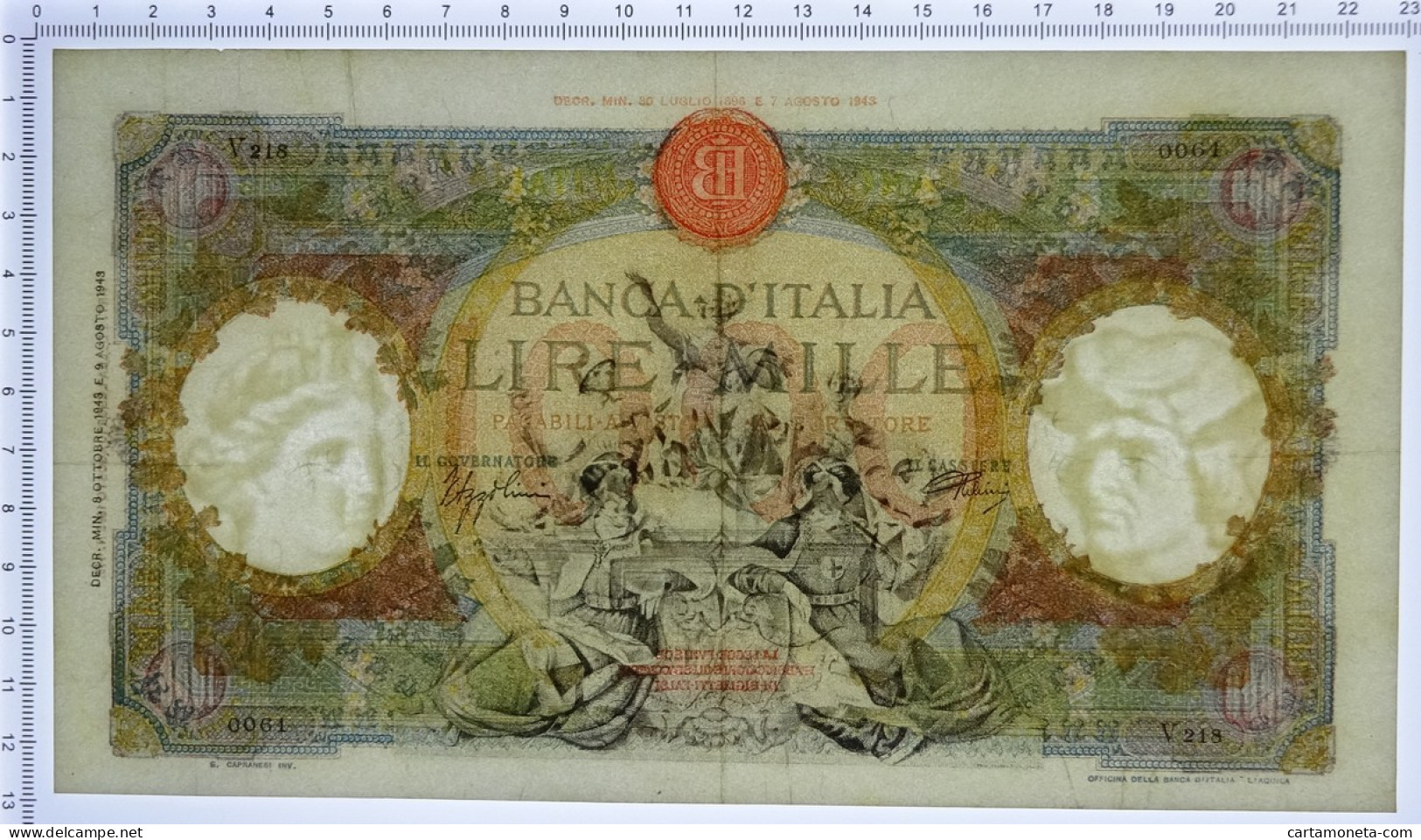 1000 LIRE CAPRANESI REPUBBLICHE MARINARE REGINE RETRO BI RSI 08/10/1943 SPL - Regno D'Italia – Autres