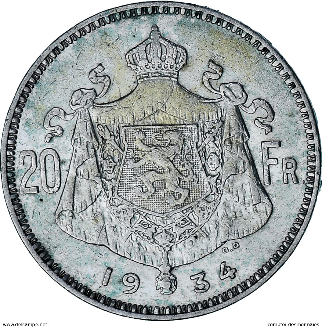 Monnaie, Belgique, Albert I, 20 Francs, 20 Frank, 1934, Tranche B, TTB, Argent - 20 Francs & 4 Belgas